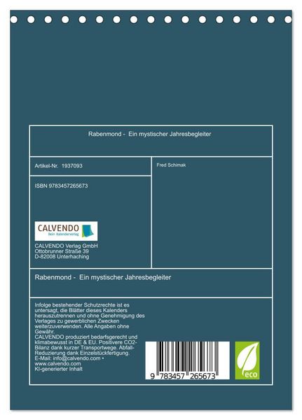 Produktbild: Rabenmond - Ein mystischer Jahresbegleiter (Tischkalender 2026 DIN A5 hoch), CALVENDO Monatskalender