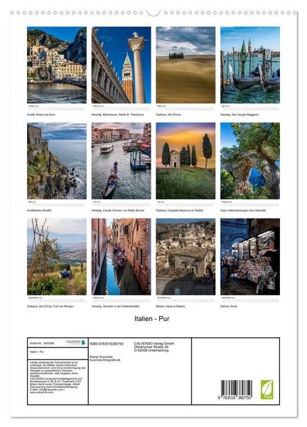 Produktbild: Italien - Pur (hochwertiger Premium Wandkalender 2026 DIN A2 hoch), Kunstdruck in Hochglanz