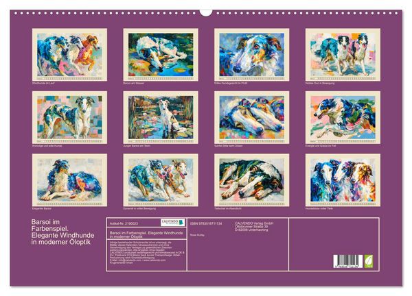 Produktbild: Barsoi im Farbenspiel. Elegante Windhunde in moderner &Ouml;loptik (Wandkalender 2026 DIN A2 quer), CALVENDO Monatskalender