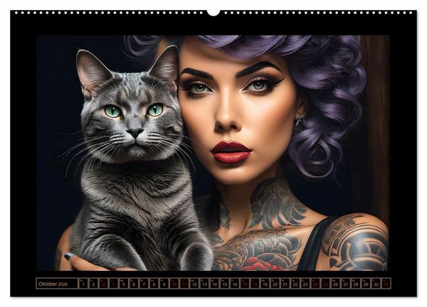 Produktbild: Geheimnisvolle Katzenfrauen (Wandkalender 2026 DIN A2 quer), CALVENDO Monatskalender