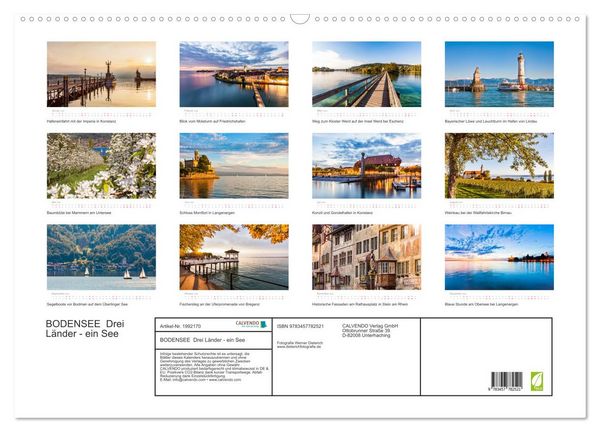 Produktbild: BODENSEE Drei L&auml;nder - ein See (Wandkalender 2026 DIN A2 quer), CALVENDO Monatskalender