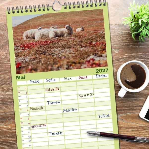 Produktbild: Familienplaner 2027 - Schafe - Weich und wollig mit 5 Spalten (Wandkalender, 21 x 45 cm) CALVENDO