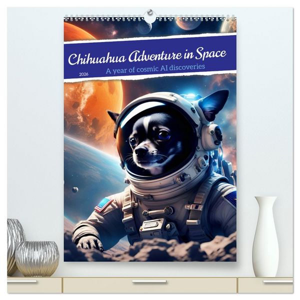 Produktbild: Chihuahua Adventure in Space (High Quality Premium Wall Calendar 2026 DIN A2 portrait),CALVENDO 12 Month Wall Calendar