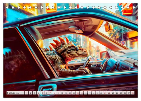 Produktbild: Dinosaurier-Alltag - Wenn sie nicht ausgestorben w&auml;ren! (Tischkalender 2026 DIN A5 quer), CALVENDO Monatskalender