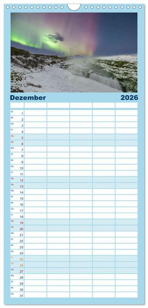 Produktbild: Familienplaner 2026 - Magie der Nordlichter Islands mit 5 Spalten (Wandkalender, 21 x 45 cm) CALVENDO