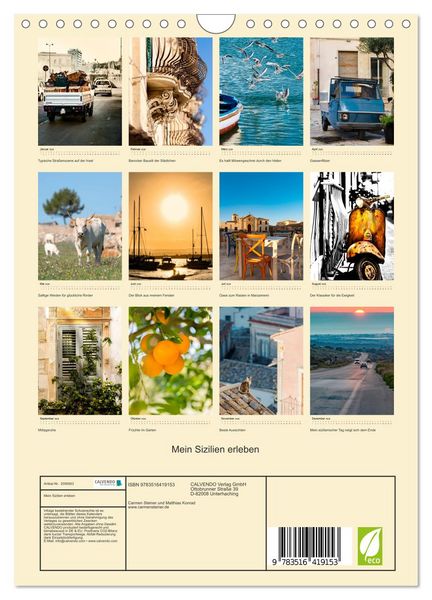 Produktbild: Mein Sizilien erleben (Wandkalender 2026 DIN A4 hoch), CALVENDO Monatskalender