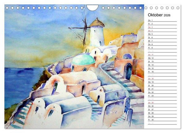 Produktbild: Aquarelle - quer durch Europa (Wandkalender 2026 DIN A4 quer), CALVENDO Monatskalender