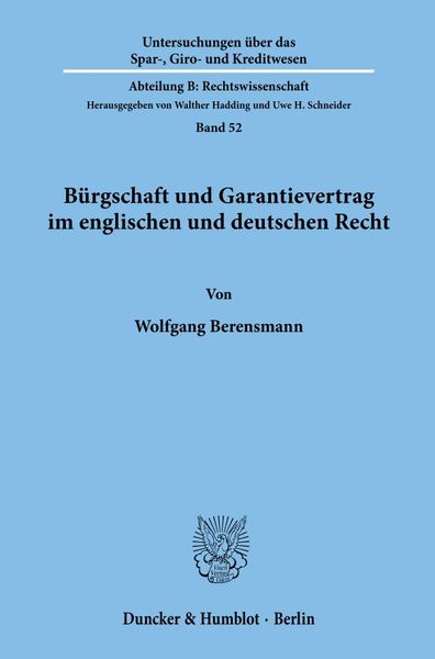 Produktbild: B&uuml;rgschaft und Garantievertrag im englischen und deutschen Recht.