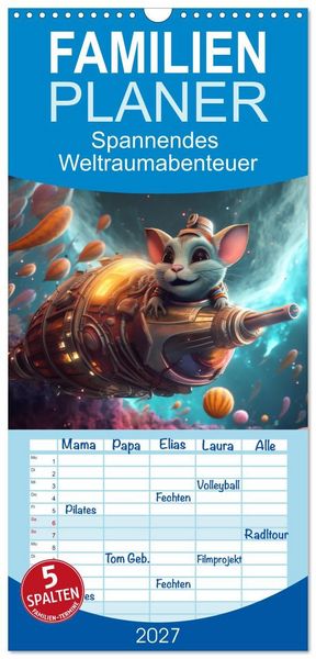 Produktbild: Familienplaner 2027 - Spannendes Weltraumabenteuer mit 5 Spalten (Wandkalender, 21 x 45 cm) CALVENDO