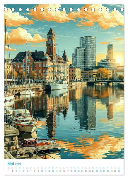 Produktbild: Schweden - Old School Poster Style (Tischkalender 2027 DIN A5 hoch), CALVENDO Monatskalender