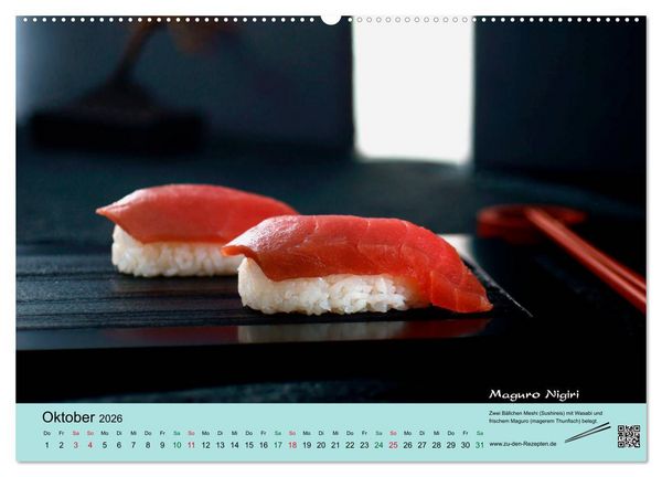Produktbild: Sushi - Sashimi mit Anleitung f&uuml;r perfektes Gelingen (hochwertiger Premium Wandkalender 2026 DIN A2 quer), Kunstdruck in Hochglanz