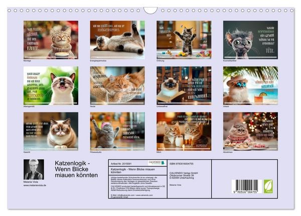 Produktbild: Katzenlogik - Wenn Blicke miauen k&ouml;nnten (Wandkalender 2026 DIN A3 quer), CALVENDO Monatskalender