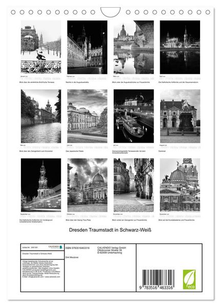 Produktbild: Dresden Traumstadt in Schwarz-Wei&szlig; (Wandkalender 2026 DIN A4 hoch), CALVENDO Monatskalender