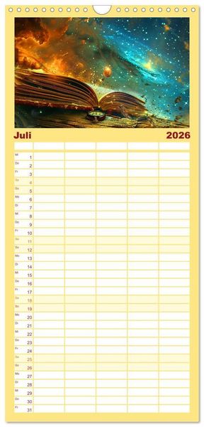 Produktbild: Familienplaner 2026 - Welten zwischen den Zeilen - B&uuml;cher, die Tr&auml;ume wecken mit 5 Spalten (Wandkalender, 21 x 45 cm) CALVENDO