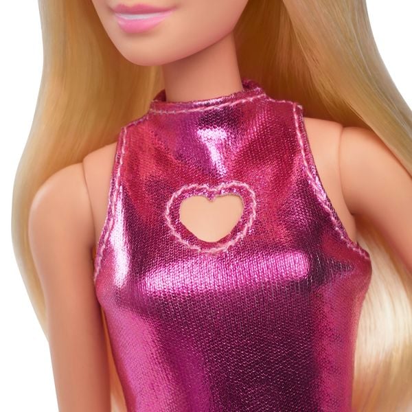 Produktbild: Barbie Fashionista Puppe im pinken Metallic-Kleid mit Herz-Aussparung