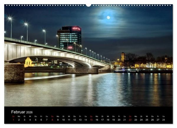 Produktbild: K&ouml;ln bei Nacht - dunkelbunte Stadt (hochwertiger Premium Wandkalender 2026 DIN A2 quer), Kunstdruck in Hochglanz