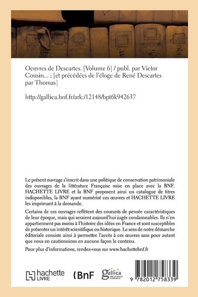 Produktbild: Oeuvres de Descartes. [Volume 6] (&Eacute;d.1824-1826)
