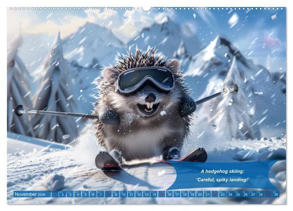 Produktbild: Funny charming animals as skiers (Wall Calendar 2026 DIN A2 landscape), CALVENDO 12 Month Wall Calendar