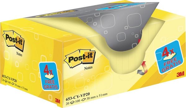 Produktbild: Post-it&reg; Haftnotizen Promotionspackung gelb 16 + 4, 51 x 38 mm 20 St&uuml;ck