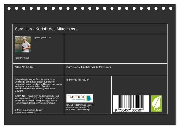 Produktbild: Sardinien - Karibik des Mittelmeers (Tischkalender 2026 DIN A5 quer), CALVENDO Monatskalender