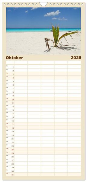 Produktbild: Familienplaner 2026 - Die sch&ouml;nsten Str&auml;nde Karibik mit 5 Spalten (Wandkalender, 21 x 45 cm) CALVENDO