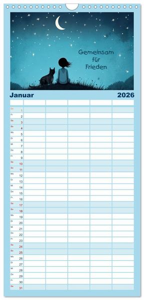 Produktbild: Familienplaner 2026 - Friedensboten - Stimmen der Hoffnung mit 5 Spalten (Wandkalender, 21 x 45 cm) CALVENDO