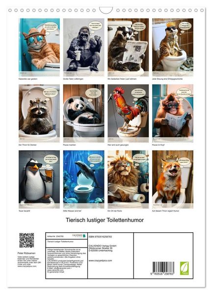 Produktbild: Tierisch lustiger Toilettenhumor (Wandkalender 2026 DIN A3 hoch), CALVENDO Monatskalender