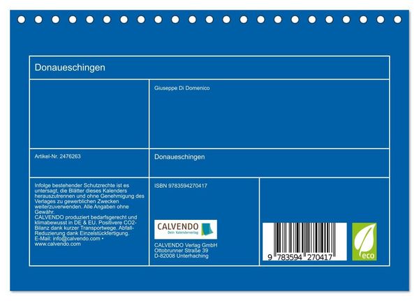 Produktbild: Donaueschingen (Tischkalender 2027 DIN A5 quer), CALVENDO Monatskalender