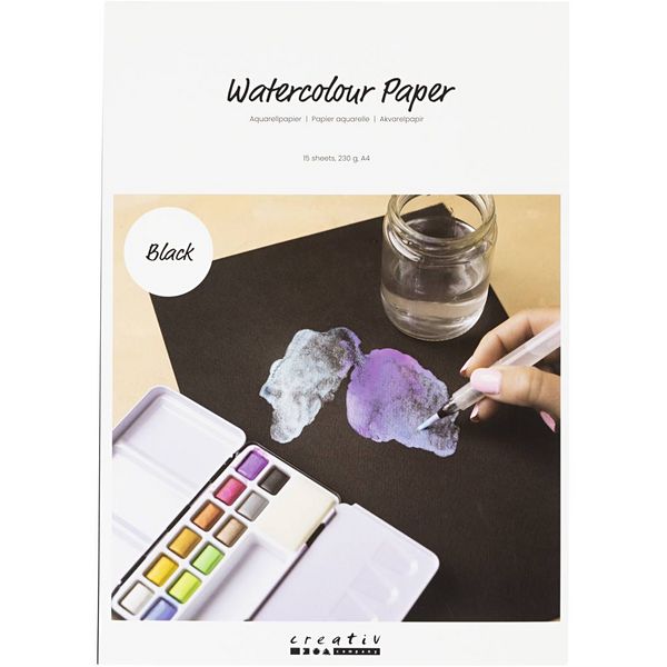 Produktbild: Creativ Company Aquarellpapier, A4, Blatt 210x297 mm, 230 g, Schwarz, 15 Blatt