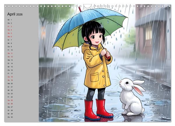 Produktbild: M&auml;dchen und ihre tierischen Freunde - Tierisch s&uuml;&szlig;e Mangas f&uuml;r M&auml;dchen (Wandkalender 2026 DIN A3 quer), CALVENDO Monatskalender