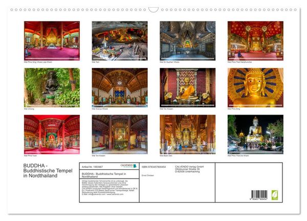 Produktbild: BUDDHA - Buddhistische Tempel in Nordthailand (Wandkalender 2026 DIN A2 quer), CALVENDO Monatskalender