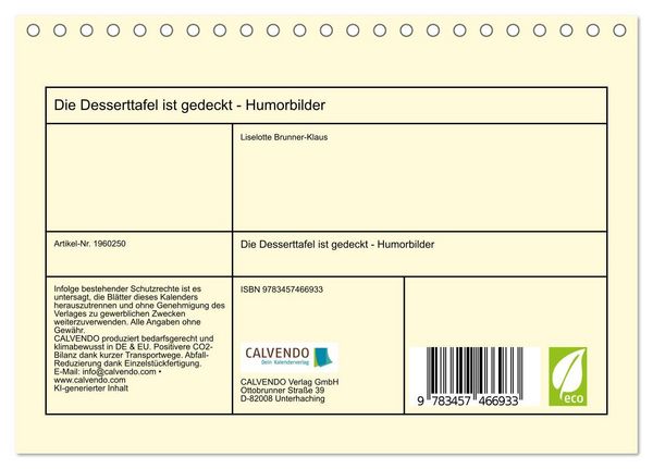Produktbild: Die Desserttafel ist gedeckt - Humorbilder (Tischkalender 2026 DIN A5 quer), CALVENDO Monatskalender