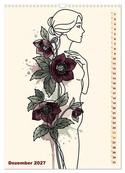 Produktbild: Bl&uuml;tenhauch und Silhouette - Line Art trifft Aquarell (Wandkalender 2027 DIN A3 hoch), CALVENDO Monatskalender