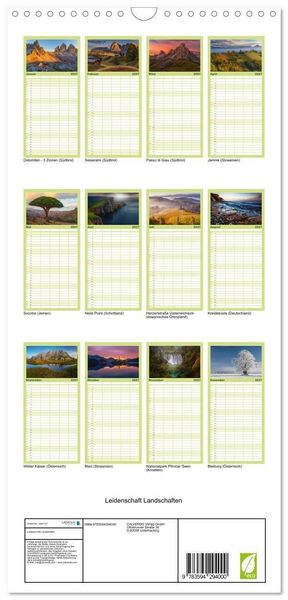 Produktbild: Familienplaner 2027 - Leidenschaft Landschaften mit 5 Spalten (Wandkalender, 21 x 45 cm) CALVENDO