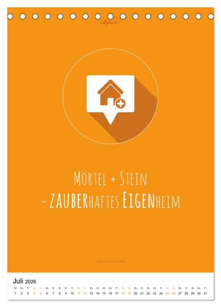 Produktbild: vollgeherzt: Der besondere Kalender f&uuml;r Bauherren mit motivierenden Hausbauzitaten (Tischkalender 2026 DIN A5 hoch), CALVENDO Monatskalender