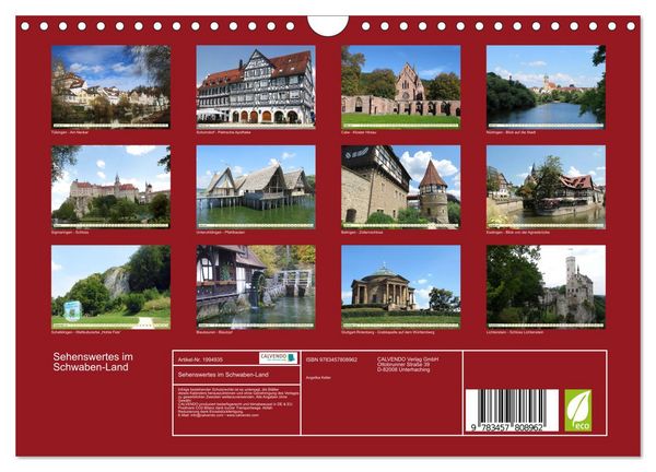 Produktbild: Sehenswertes im Schwaben-Land (Wandkalender 2026 DIN A4 quer), CALVENDO Monatskalender