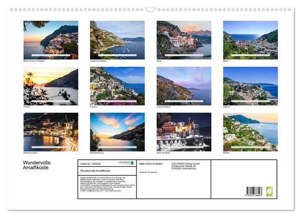 Produktbild: Wundervolle Amalfik&uuml;ste (Wandkalender 2027 DIN A2 quer), CALVENDO Monatskalender