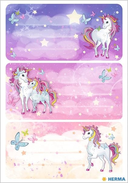 Produktbild: HERMA Schuletiketten Einhorn Best Friends beglimmert 6er Set