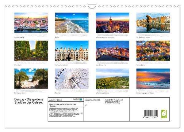 Produktbild: Danzig - Die goldene Stadt an der Ostsee. (Wandkalender 2026 DIN A3 quer), CALVENDO Monatskalender