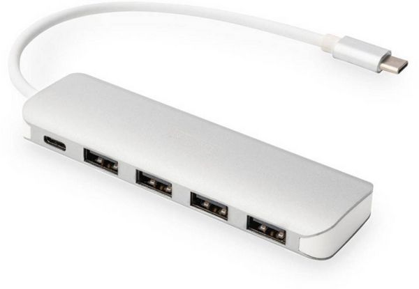Produktbild: Digitus DA-70242-1 USB-Hub 4+1 Port USB-A USB 3.0 5 GBit/s mit Schnellladeport, mit USB-C&reg; Stecker, mit Aluminiumgeh&auml;use Silber DA-70242-1