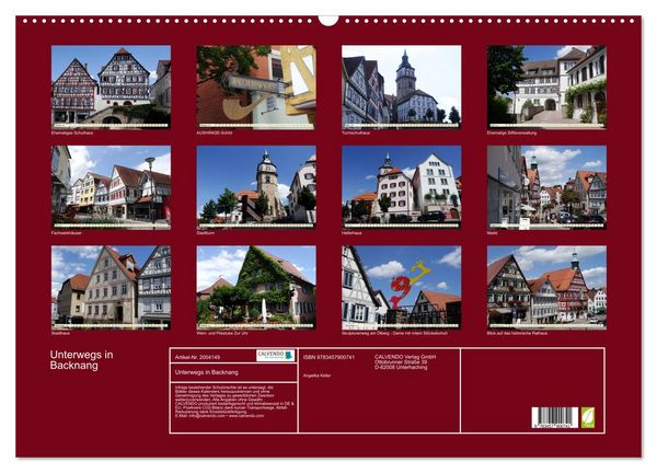 Produktbild: Unterwegs in Backnang (Wandkalender 2026 DIN A2 quer), CALVENDO Monatskalender