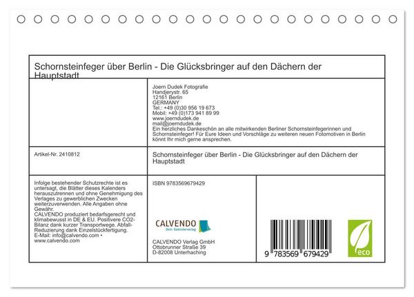 Produktbild: Schornsteinfeger &uuml;ber Berlin - Die Gl&uuml;cksbringer auf den D&auml;chern der Hauptstadt (Tischkalender 2027 DIN A5 quer), CALVENDO Monatskalender