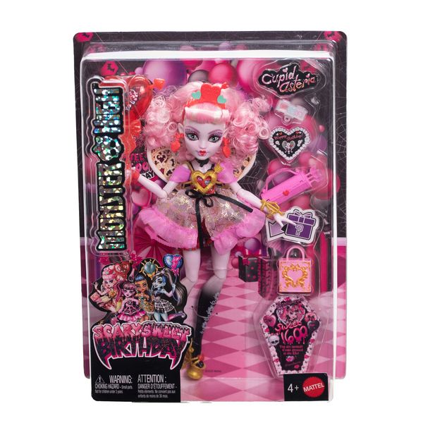 Produktbild: Monster High Scary Sweet Birthday Cupid Asteria-Puppe im Partykleid mit Ballon und Geschenk