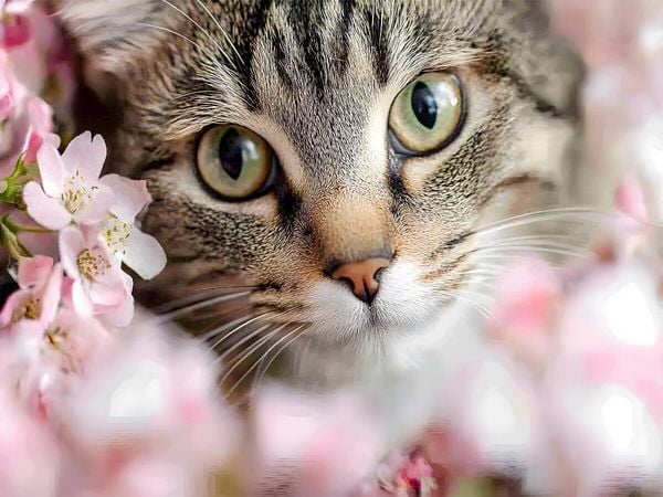 Produktbild: CALVENDO Puzzle Wundersch&ouml;ne Tigerkatze im Fr&uuml;hling | 1000 Teile Lege-Gr&ouml;&szlig;e 64x48cm Foto-Puzzle f&uuml;r gl&uuml;ckliche Stunden