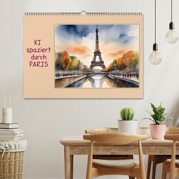 Produktbild: KI spaziert durch Paris (Wandkalender 2026 DIN A2 quer), CALVENDO Monatskalender