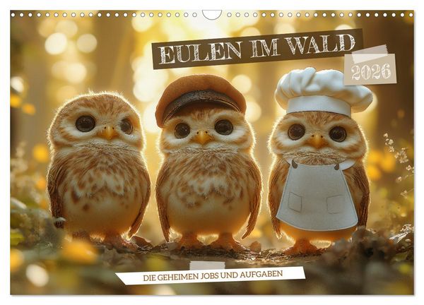 Eulen im Wald - Die geheimen Jobs und Aufgaben (Wandkalender 2026 DIN A3 quer), CALVENDO Monatskalender