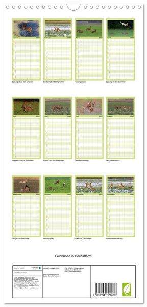 Produktbild: Familienplaner 2027 - Feldhasen in H&ouml;chstform mit 5 Spalten (Wandkalender, 21 x 45 cm) CALVENDO