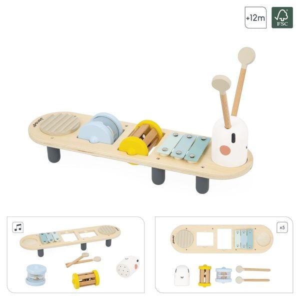 Produktbild: Musikspielzeug Raupe mit 5 Instrumenten &ndash; Holz-Aktivit&auml;tsspiel ab 18 Monaten
