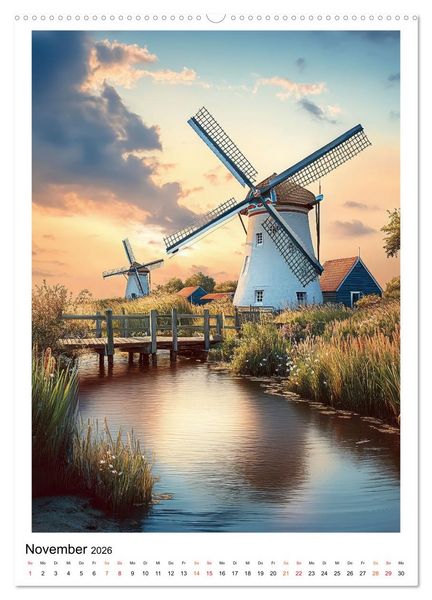 Produktbild: Windm&uuml;hlen - Im Wind der Zeit (Wandkalender 2026 DIN A2 hoch), CALVENDO Monatskalender