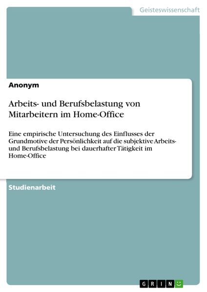 Produktbild: Arbeits- und Berufsbelastung von Mitarbeitern im Home-Office